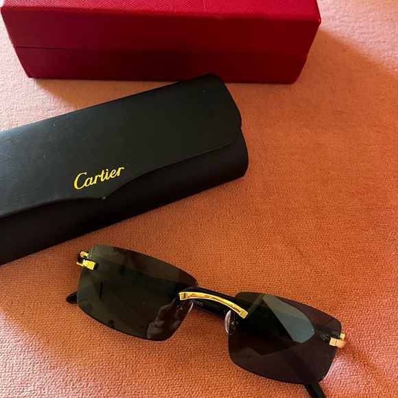 Cartier Accessories - Cartier Gold and Black Rimless Sunglasses with Black Lenses